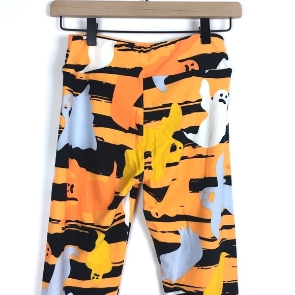 LULAROE Halloween Leggings Ghosts Stripe Black OS One Size Black Orange Spooky - Picture 5 of 10